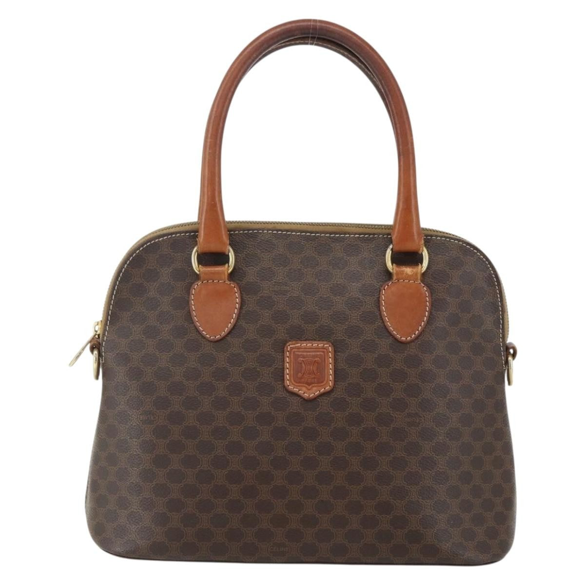 Celine Vintage Macadam Handbag Canvas and Leather, BROWN, CANVAS, Handbag