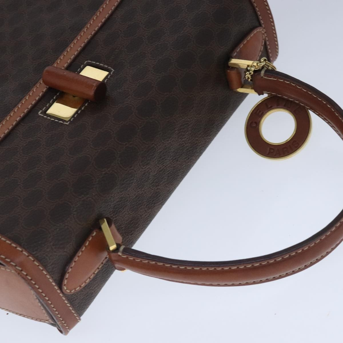 Celine Vintage Convertible Top Handle Bag Macadam Coated Canvas, BROWN, CANVAS, Handbag