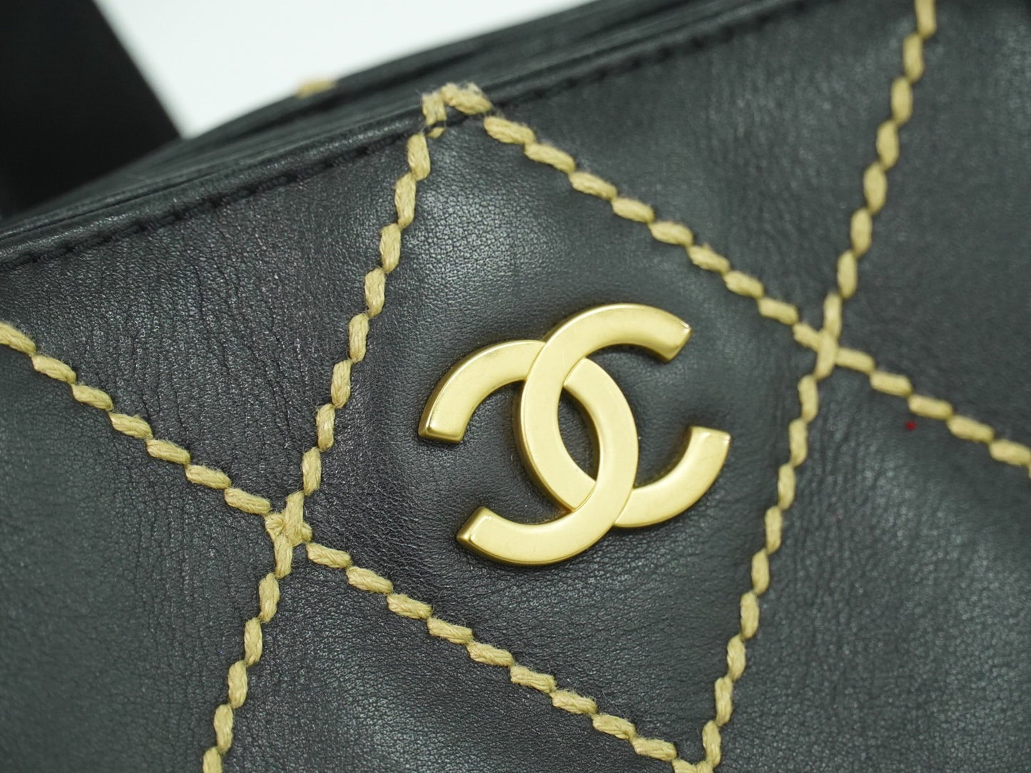 Chanel Surpique Tote Quilted Leather, BLACK, LEATHER, Handbag