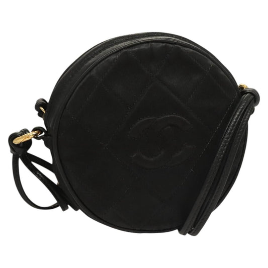 Chanel Vintage Round Tassel Crossbody Bag Quilted Satin, BLACK, SATIN, Crossbody bag