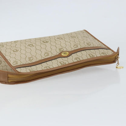Christian Dior Vintage Honeycomb Zip Pouch Coated Canvas, Beige, Canvas, Clutch