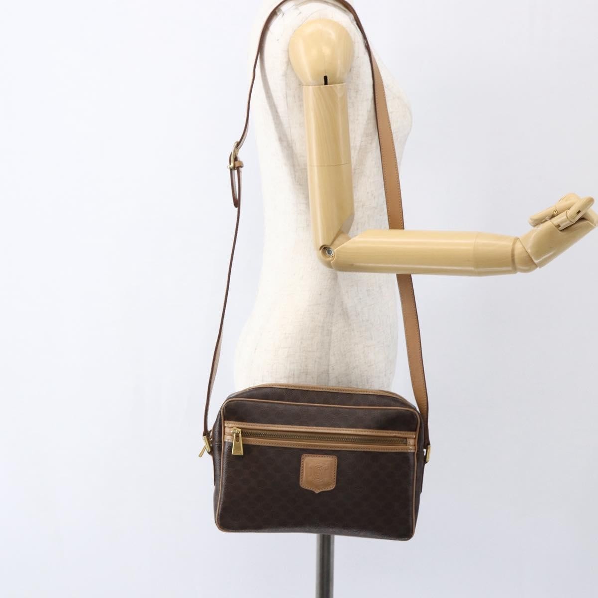 Celine Vintage Macadam Shoulder Bag Canvas and Leather, BROWN, CANVAS, Shoulder bag