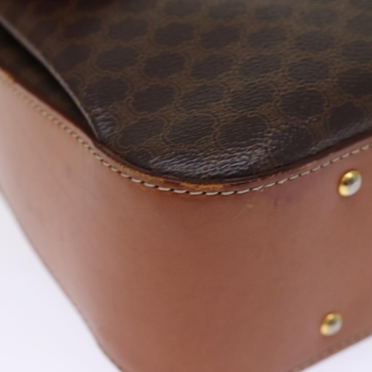 Celine Vintage Convertible Top Handle Bag Macadam Coated Canvas, BROWN, CANVAS, Handbag