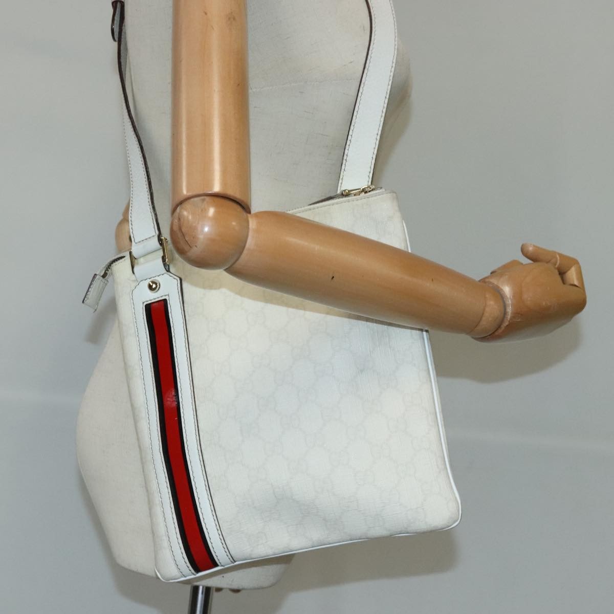 Gucci Sherry line shoulder bag Canvas, White, PVC, Shoulder Bag