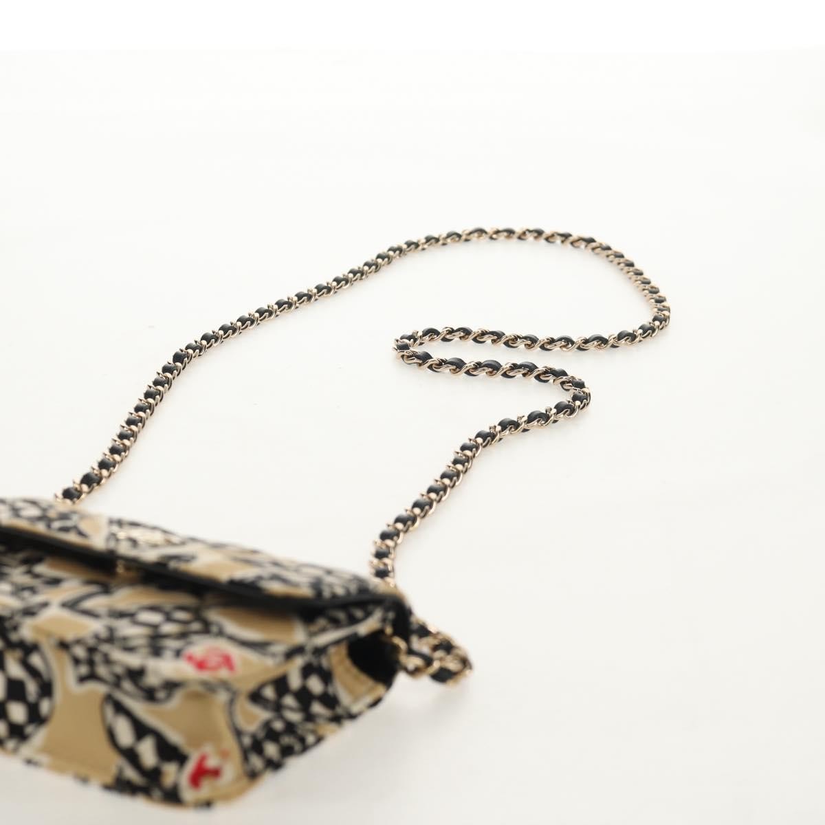 Chanel Flap Card Holder on Chain Quilted Printed Canvas, Beige, Satin, Clutch