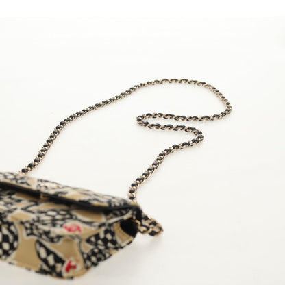 Chanel Flap Card Holder on Chain Quilted Printed Canvas, Beige, Satin, Clutch