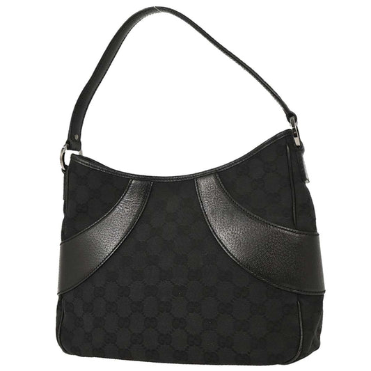 Gucci Vintage Curved Hobo GG Canvas with Leather, BLACK, CANVAS, Shoulder bag