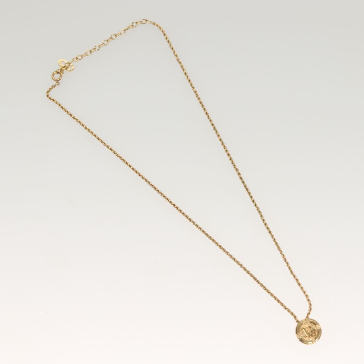 Christian Dior Vintage Logo Round Pendant Necklace Metal, GOLD, METAL, Necklace