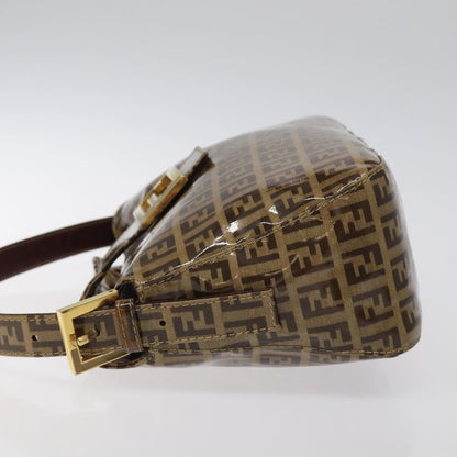 Fendi Vintage FF Buckle Curved Hobo Zucchino Coated Canvas, BROWN, PATENT_LEATHER, Handbag