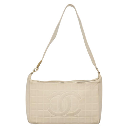 Chanel Chocolate Bar CC Shoulder Bag Quilted Leather, WHITE, LEATHER, Shoulder bag