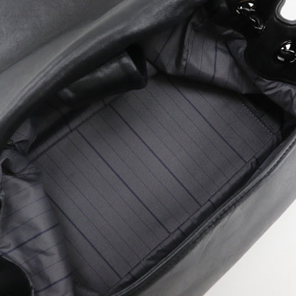 Chanel Studded CC Accordion Flap Bag Leather, BLACK, LEATHER, Handbag