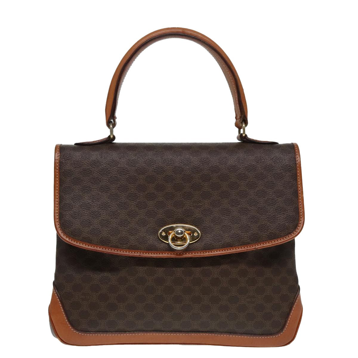 Celine Vintage Macadam Handbag Canvas and Leather, BROWN, CANVAS, Handbag