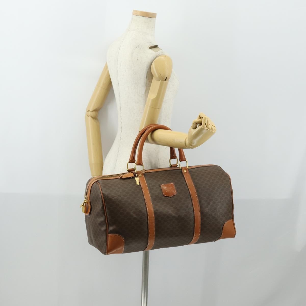 Celine Vintage Macadam Boston bag Canvas and Leather, BROWN, CANVAS, Travel bag