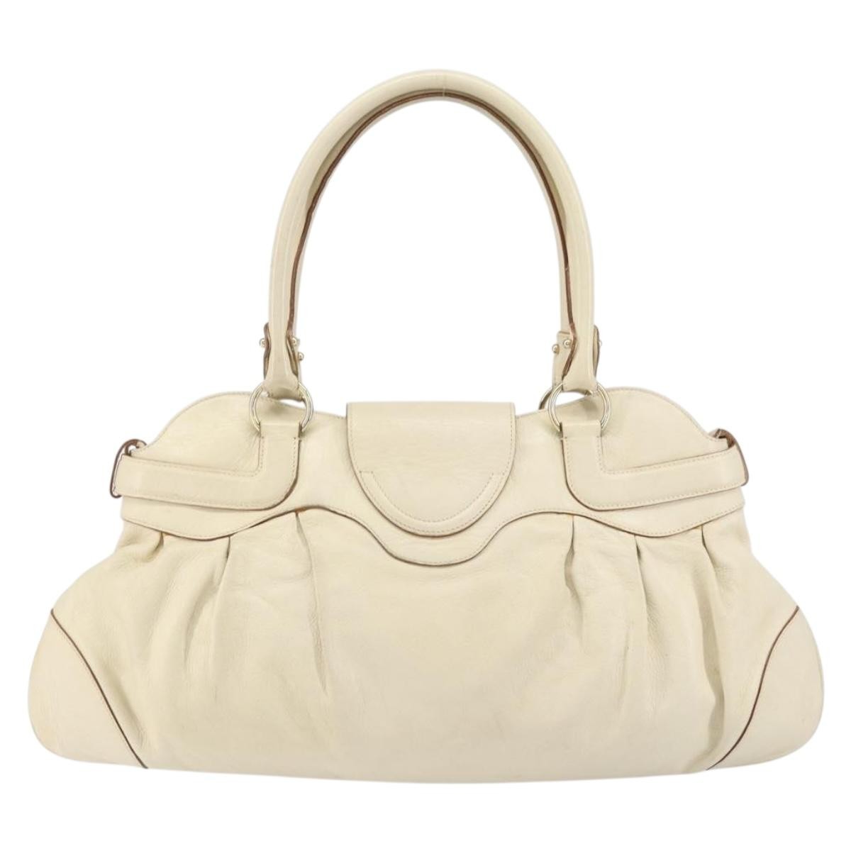 Salvatore Ferragamo Gancini handbag Leather, WHITE, LEATHER, Handbag