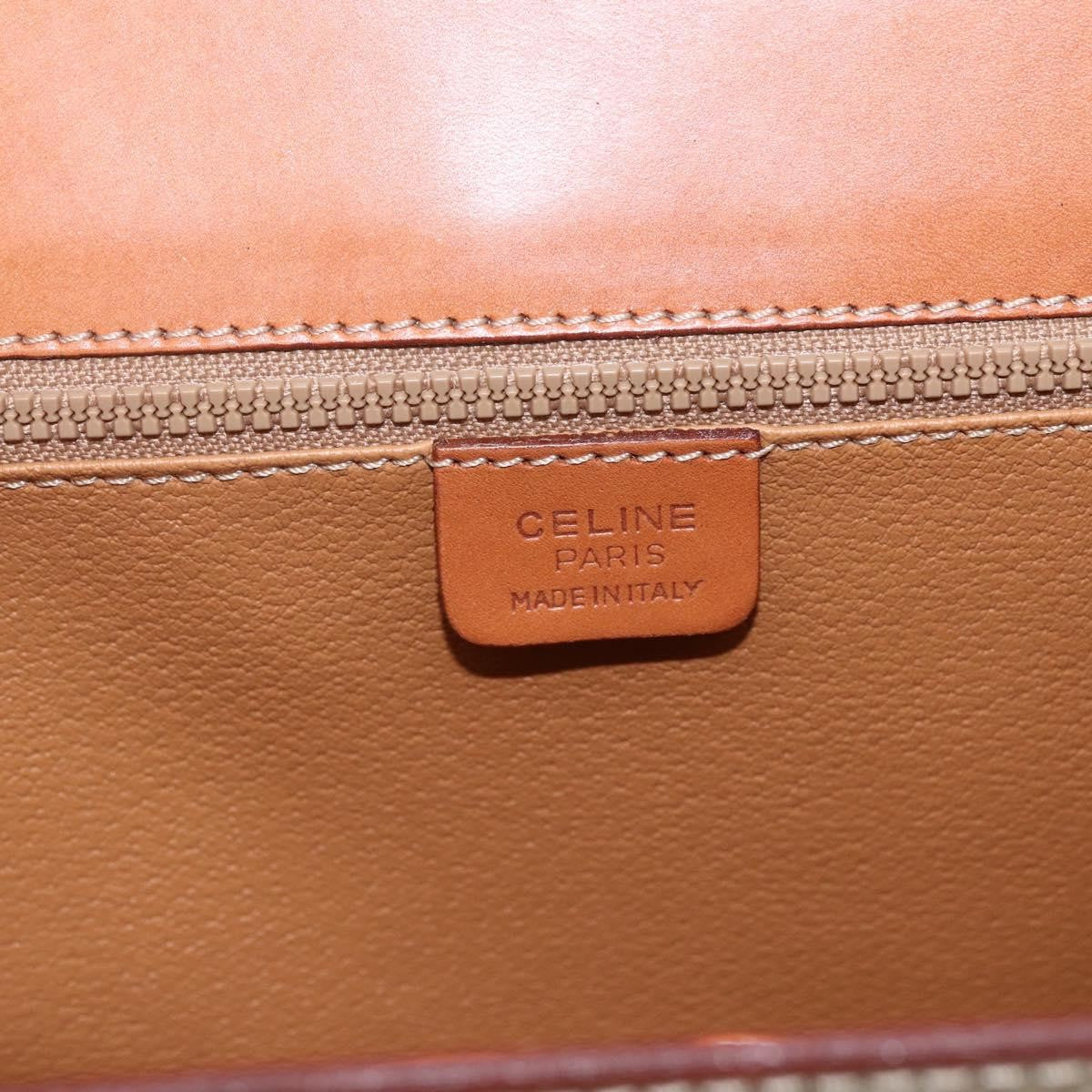 Celine Vintage Macadam Handbag Canvas and Leather, BEIGE, CANVAS, Handbag