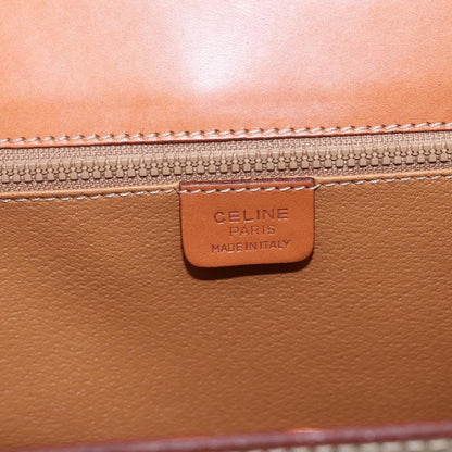 Celine Vintage Macadam Handbag Canvas and Leather, BEIGE, CANVAS, Handbag