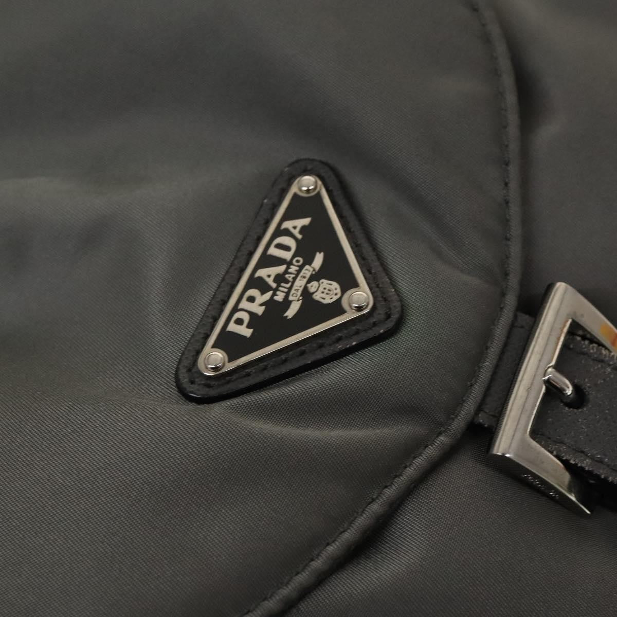 Prada Front Zip Drawstring Backpack Tessuto, GRAY, NYLON, Backpack