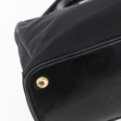 Prada Convertible Top Handle Tote Tessuto with Vernice Saffiano Leather, BLACK, NYLON, Handbag