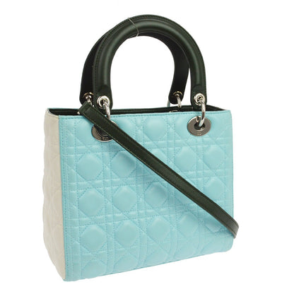 Christian Dior Tricolor Lady Dior Bag Cannage Quilt Leather, Blue, Leather, Handbag