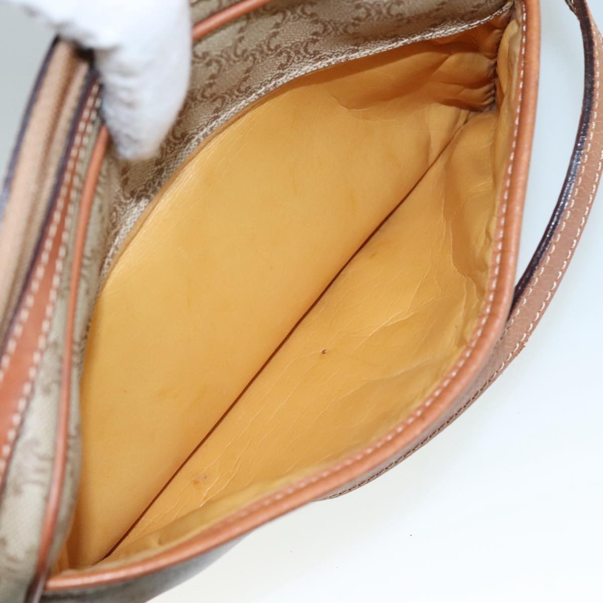 Celine Macadam Shoulder Bag Leather, BEIGE, LEATHER, Shoulder bag