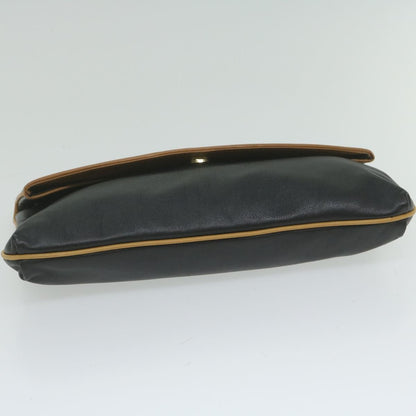 Celine Logo Triomphe Pouch Leather, BLACK, LEATHER, Clutche & pouche