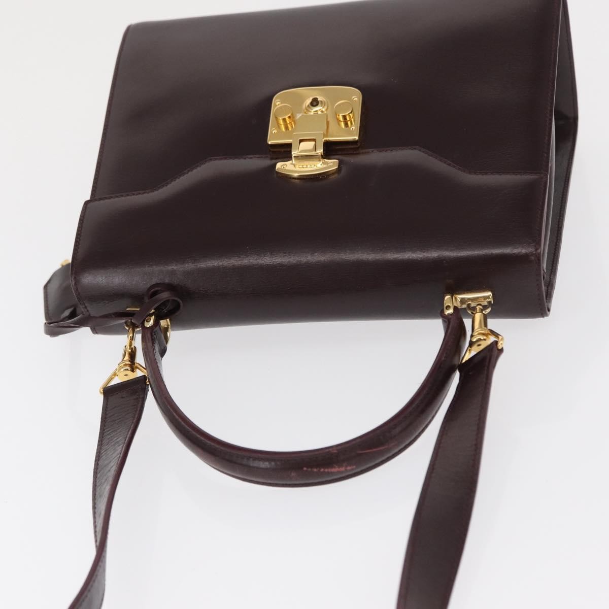 Gucci Vintage Lady Lock Top Handle Bag Leather, BURGUNDY, LEATHER, Handbag