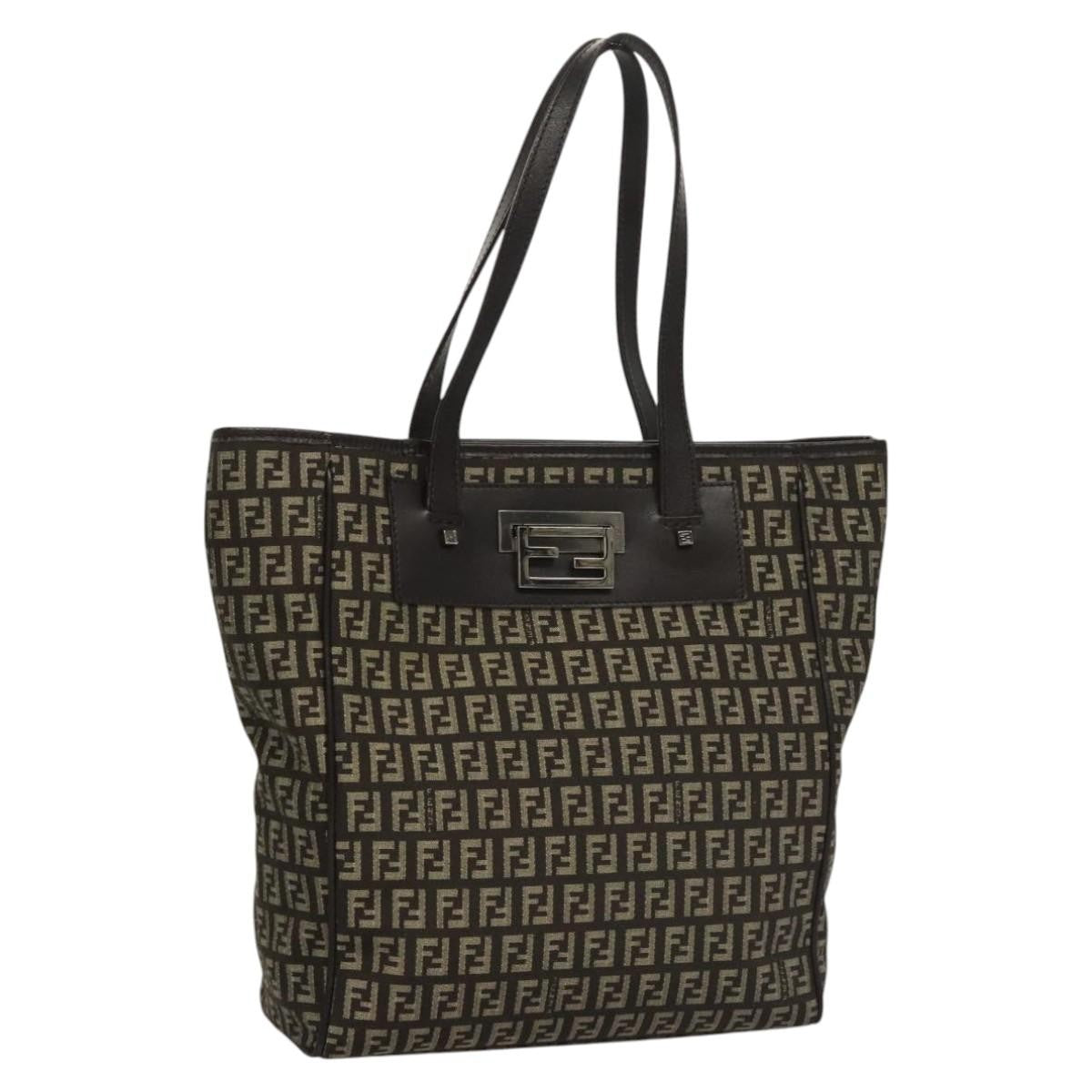 Fendi Vintage Flip Lock Tote Zucchino Canvas, BROWN, CANVAS, Tote bag