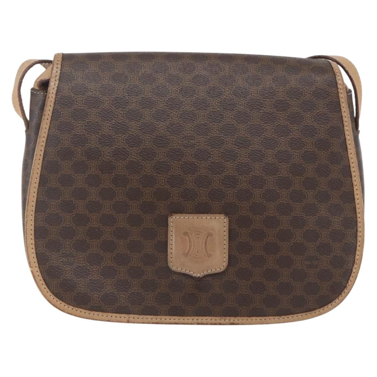 Celine Vintage Macadam Shoulder Bag Canvas and Leather, BROWN, CANVAS, Shoulder bag