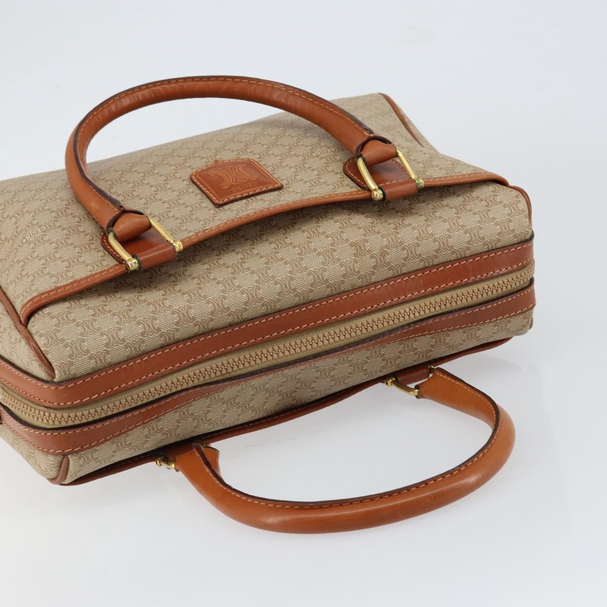 Celine Vintage Macadam Handbag Canvas and Leather, BEIGE, CANVAS, Handbag