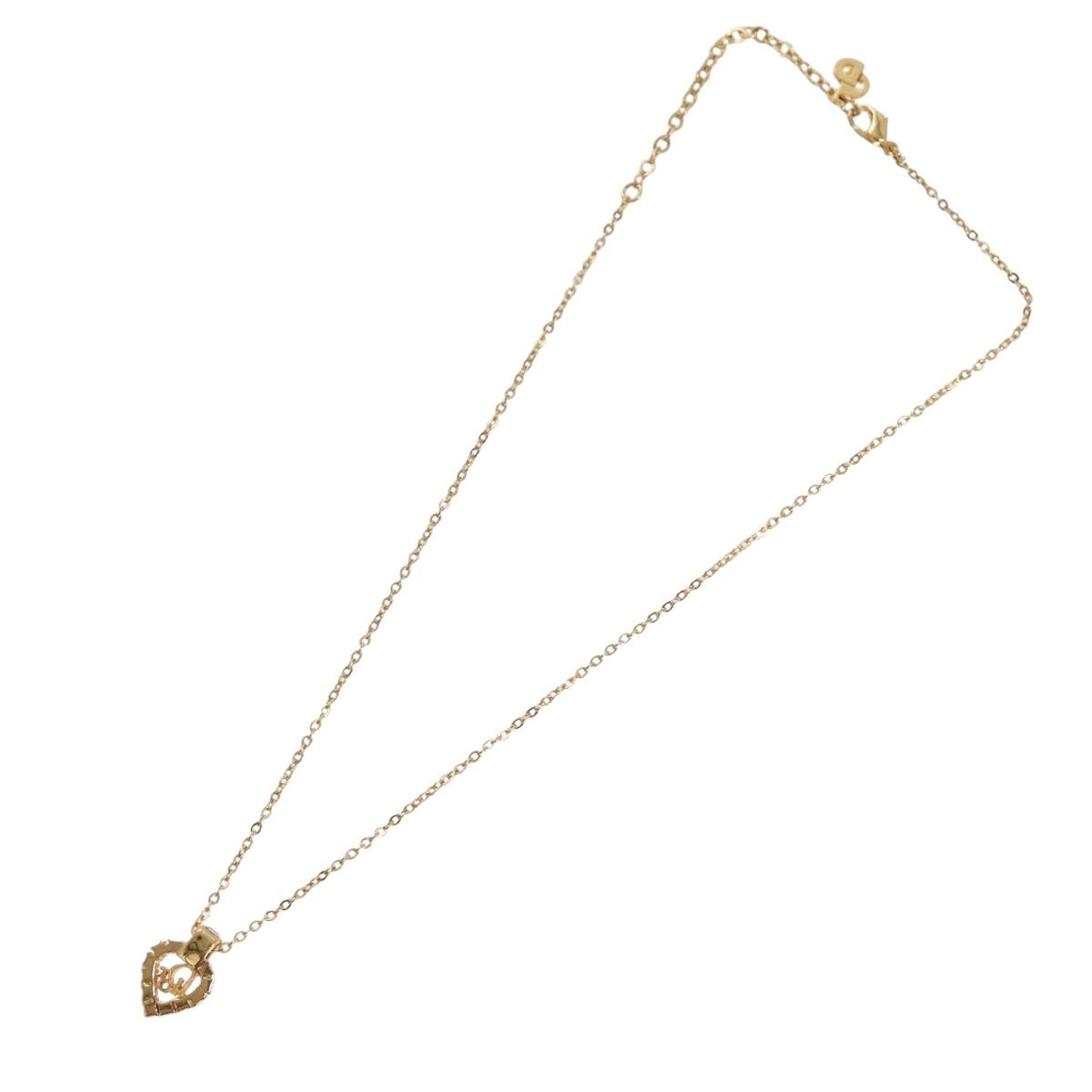 Christian Dior Logo Heart Pendant Necklace Metal with Crystal, GOLD, METAL, Necklace