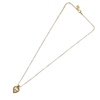 Christian Dior Logo Heart Pendant Necklace Metal with Crystal, GOLD, METAL, Necklace