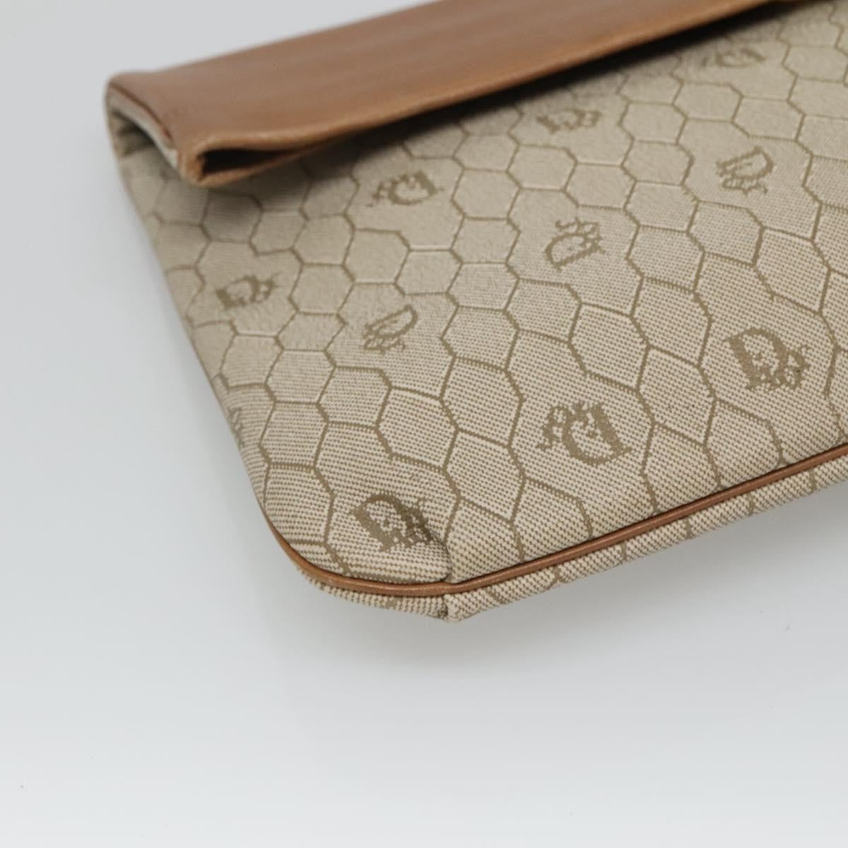 Christian Dior Vintage Honeycomb Zip Pouch Canvas and Leather, BEIGE, CANVAS, Clutche & pouche