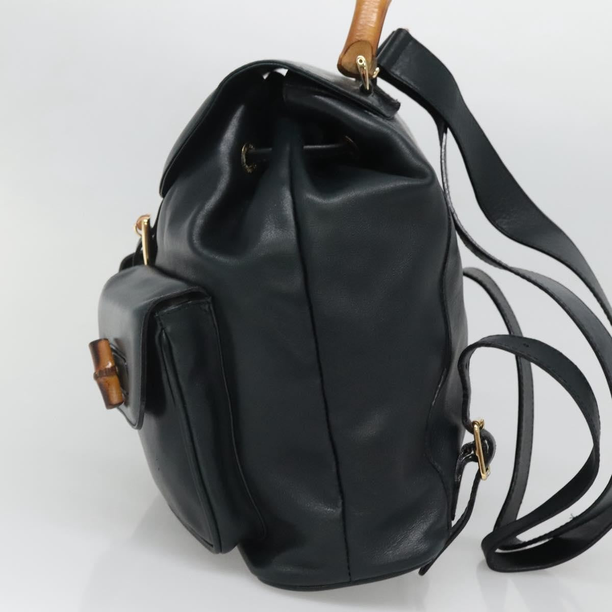 Gucci Vintage Bamboo Backpack Leather, BLACK, LEATHER, Backpack