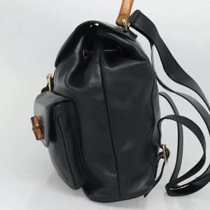 Gucci Vintage Bamboo Backpack Leather, BLACK, LEATHER, Backpack