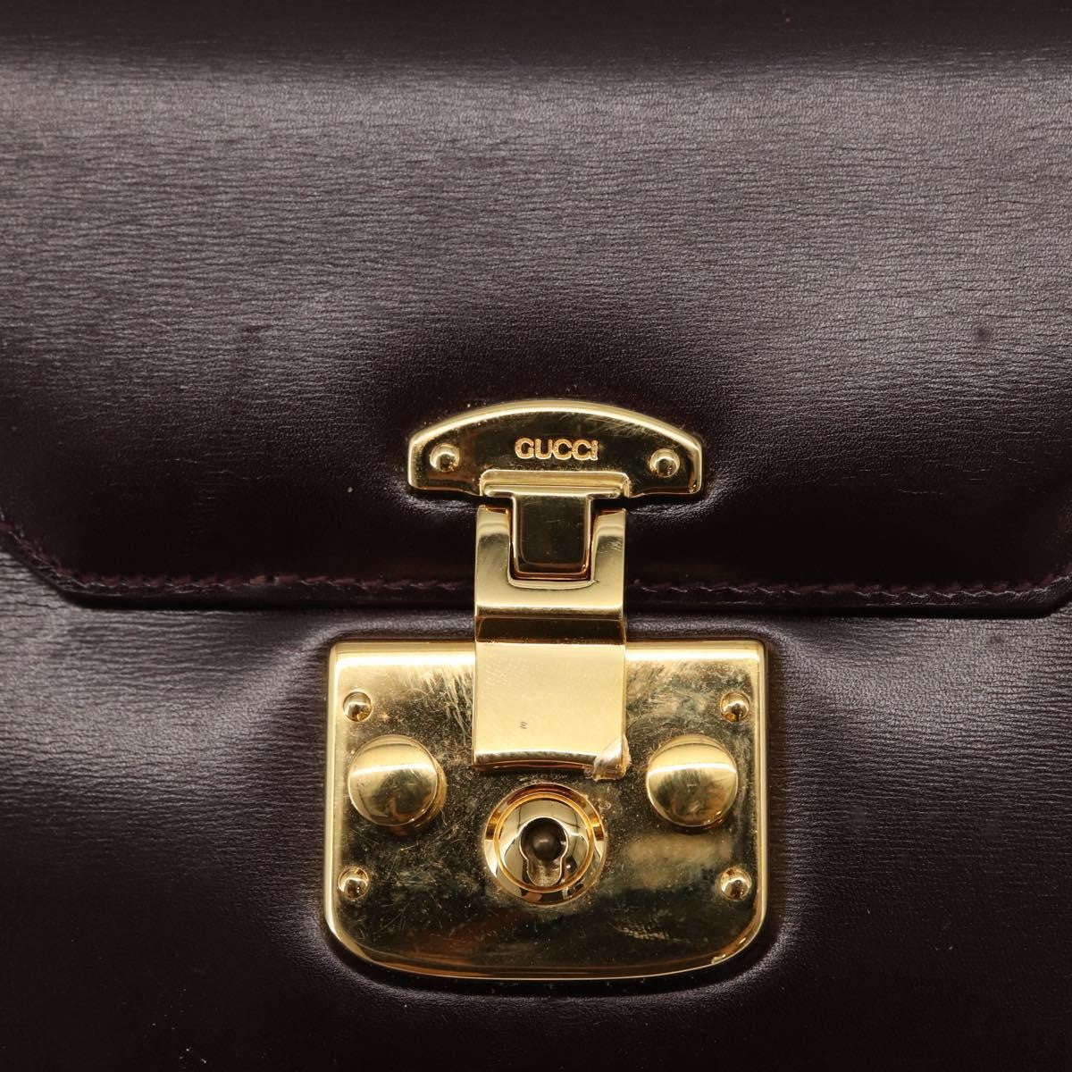 Gucci Vintage Lady Lock Top Handle Bag Leather, BURGUNDY, LEATHER, Handbag