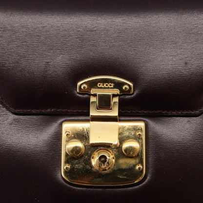 Gucci Vintage Lady Lock Top Handle Bag Leather, BURGUNDY, LEATHER, Handbag