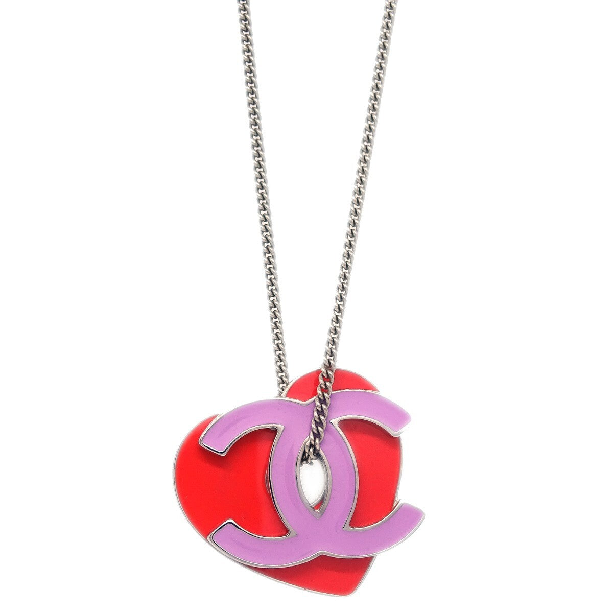 Chanel CC and Heart Pendant Necklace Metal, SILVER, SILVER_PLATED, Necklace
