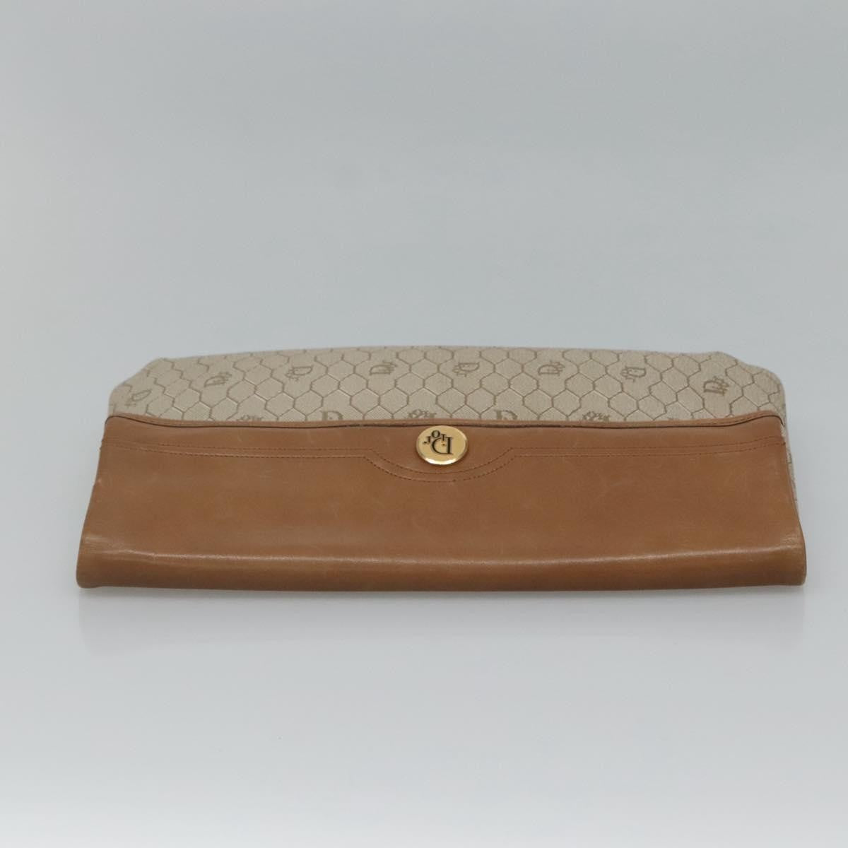 Christian Dior Vintage Honeycomb Zip Pouch Canvas and Leather, BEIGE, CANVAS, Clutche & pouche