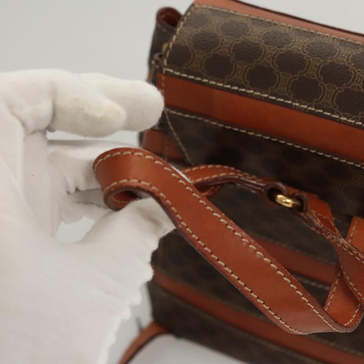 Celine Vintage Drawstring Flap Backpack Macadam Coated Canvas, BROWN, CANVAS, Backpack