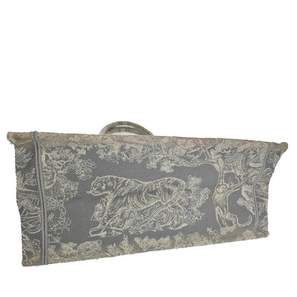 Christian Dior Book Tote Embroidered Canvas, Gray, Canvas, Tote Bag