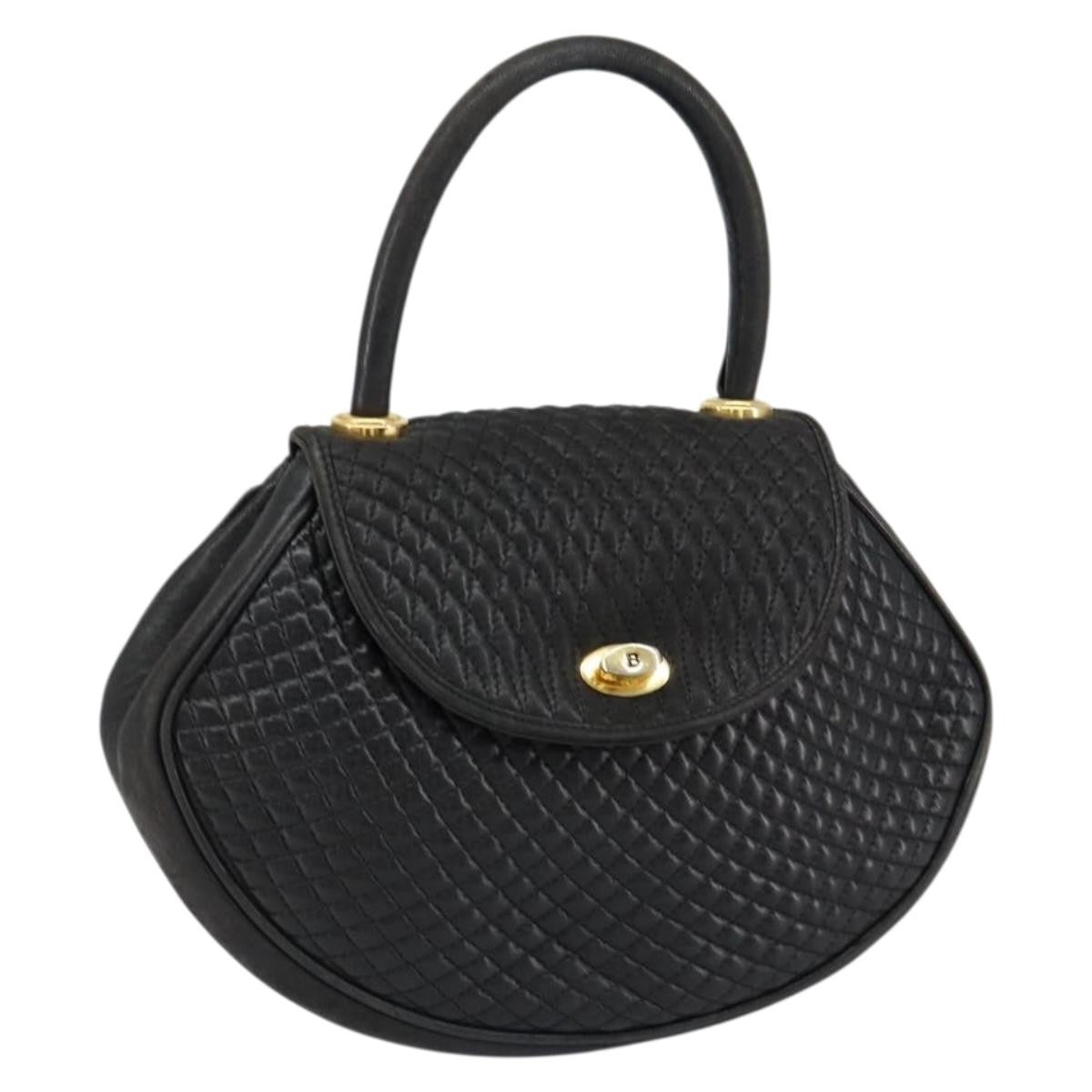 Bally Vintage Handbag Quilted Leather, BLACK, LEATHER, Handbag