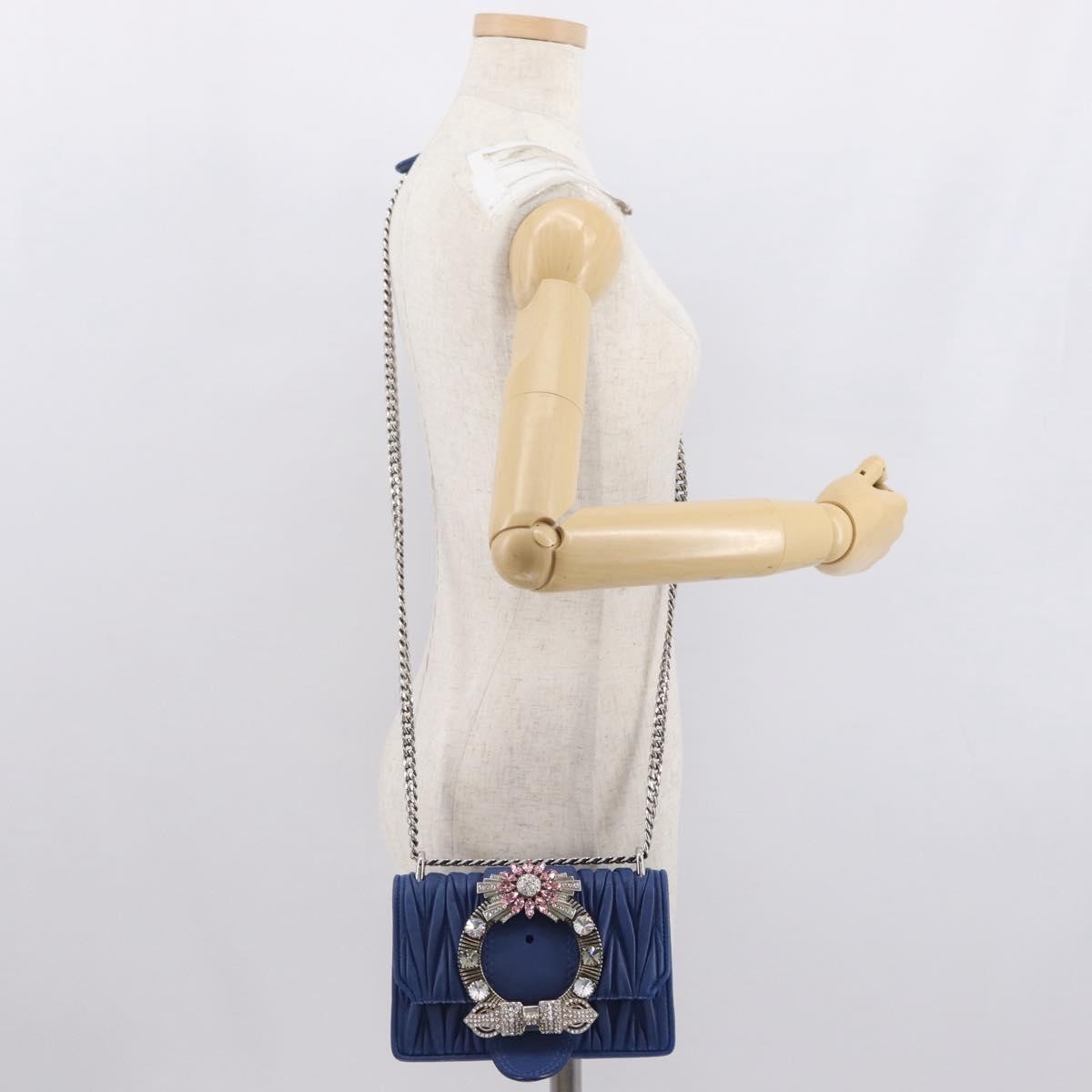 Miu Miu Madras Crystal Buckle Shoulder Bag Matelasse Leather, BLUE, LEATHER, Shoulder bag