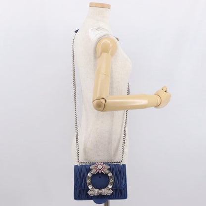 Miu Miu Madras Crystal Buckle Shoulder Bag Matelasse Leather, BLUE, LEATHER, Shoulder bag
