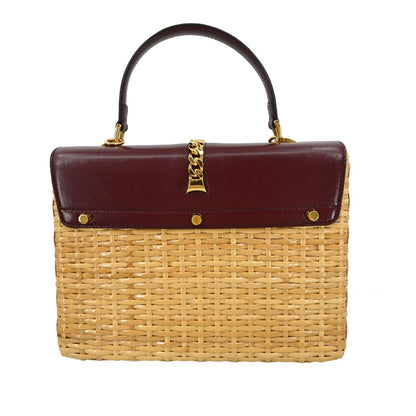 Gucci Sylvie 1969 Top Handle Bag Leather and Wicker, RED, LEATHER, Handbag