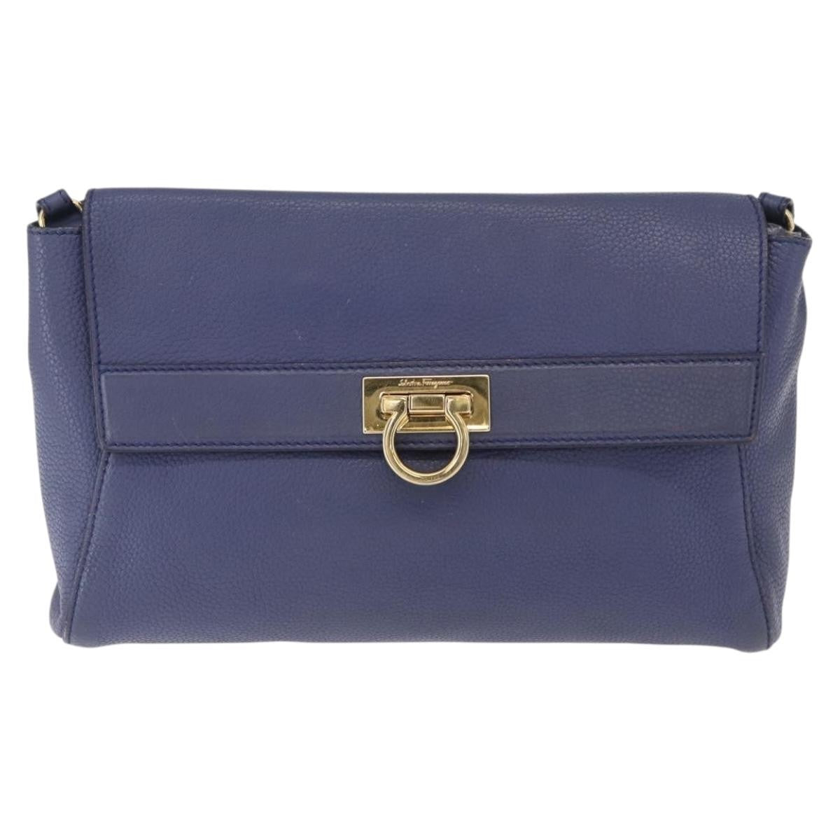 Salvatore Ferragamo Abbey Shoulder Bag Leather, NAVY, LEATHER, Shoulder bag