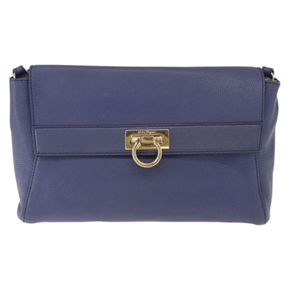 Salvatore Ferragamo Abbey Shoulder Bag Leather, NAVY, LEATHER, Shoulder bag