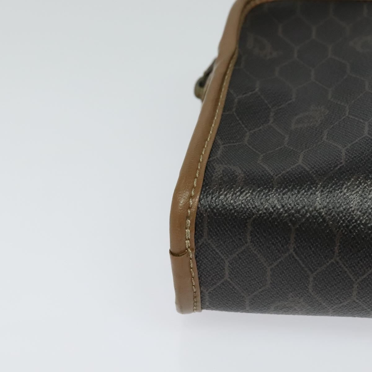 Christian Dior Vintage Honeycomb Zip Pouch Canvas and Leather, BROWN, CANVAS, Clutche & pouche
