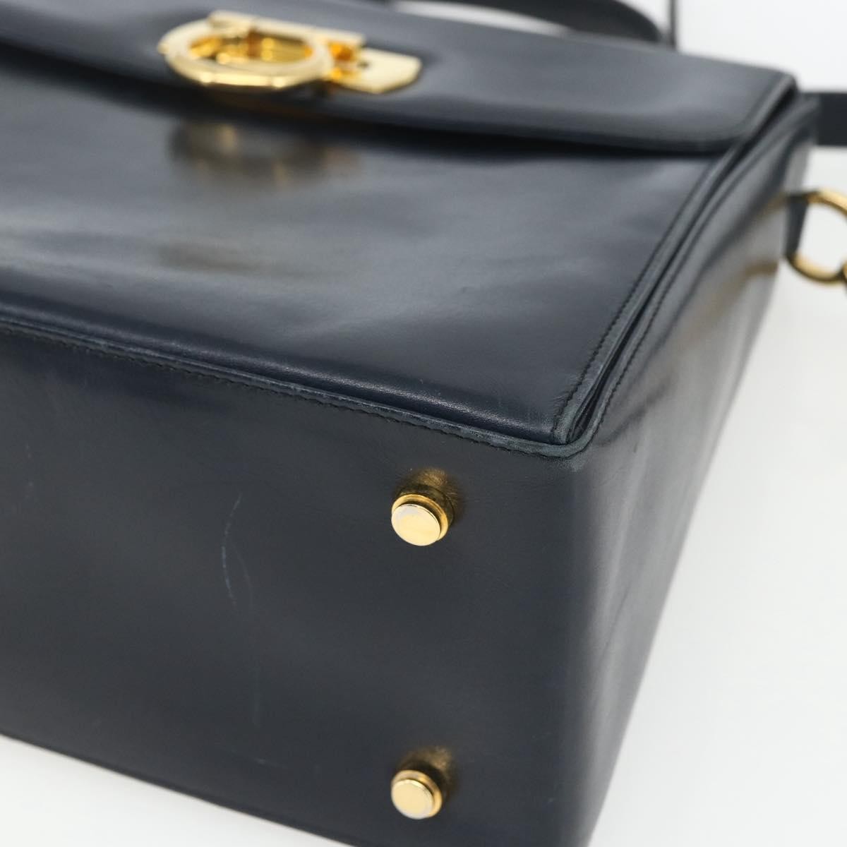 Salvatore Ferragamo Gancini Convertible Top Handle Bag Leather, NAVY, LEATHER, Handbag
