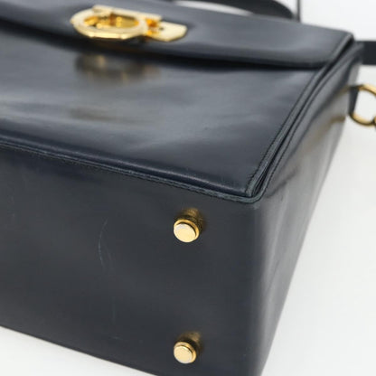 Salvatore Ferragamo Gancini Convertible Top Handle Bag Leather, NAVY, LEATHER, Handbag