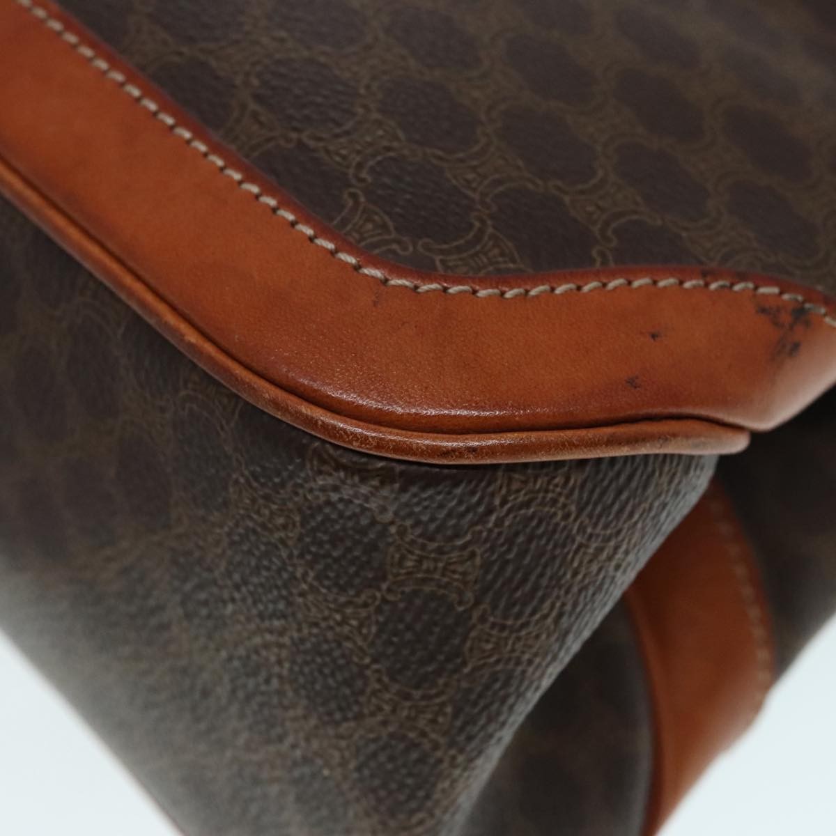Celine Vintage Macadam Handbag Canvas and Leather, BROWN, CANVAS, Handbag